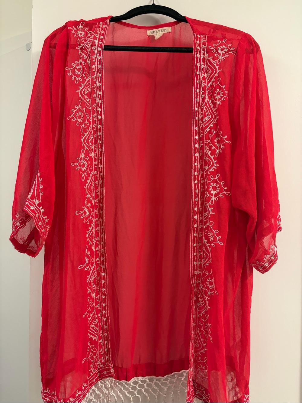 Red Sheer Embroidered Cardigan
